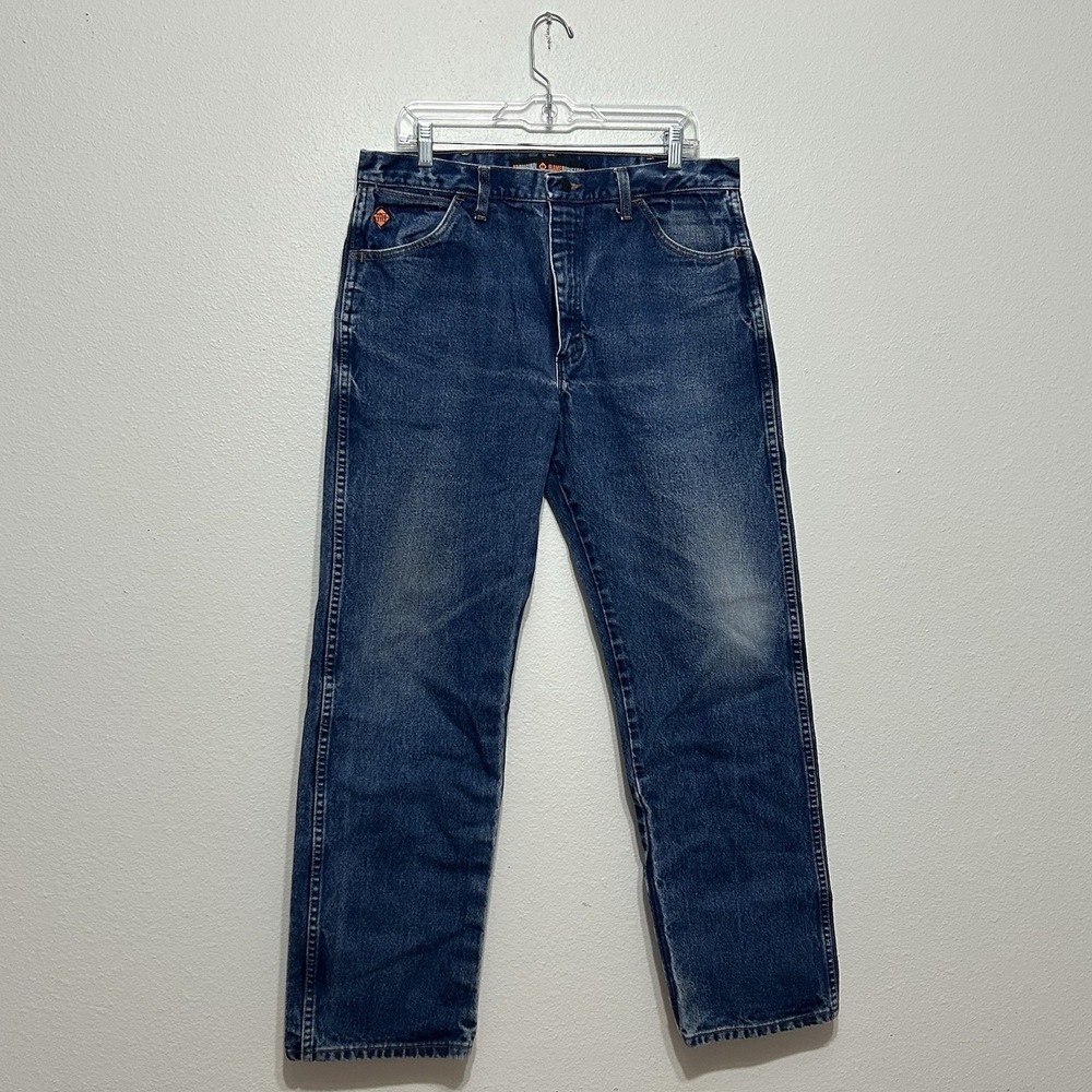 Wrangler Flame Resistant FR HRC2 2112 Denim Blue Jeans Mens Size 35 X 32
